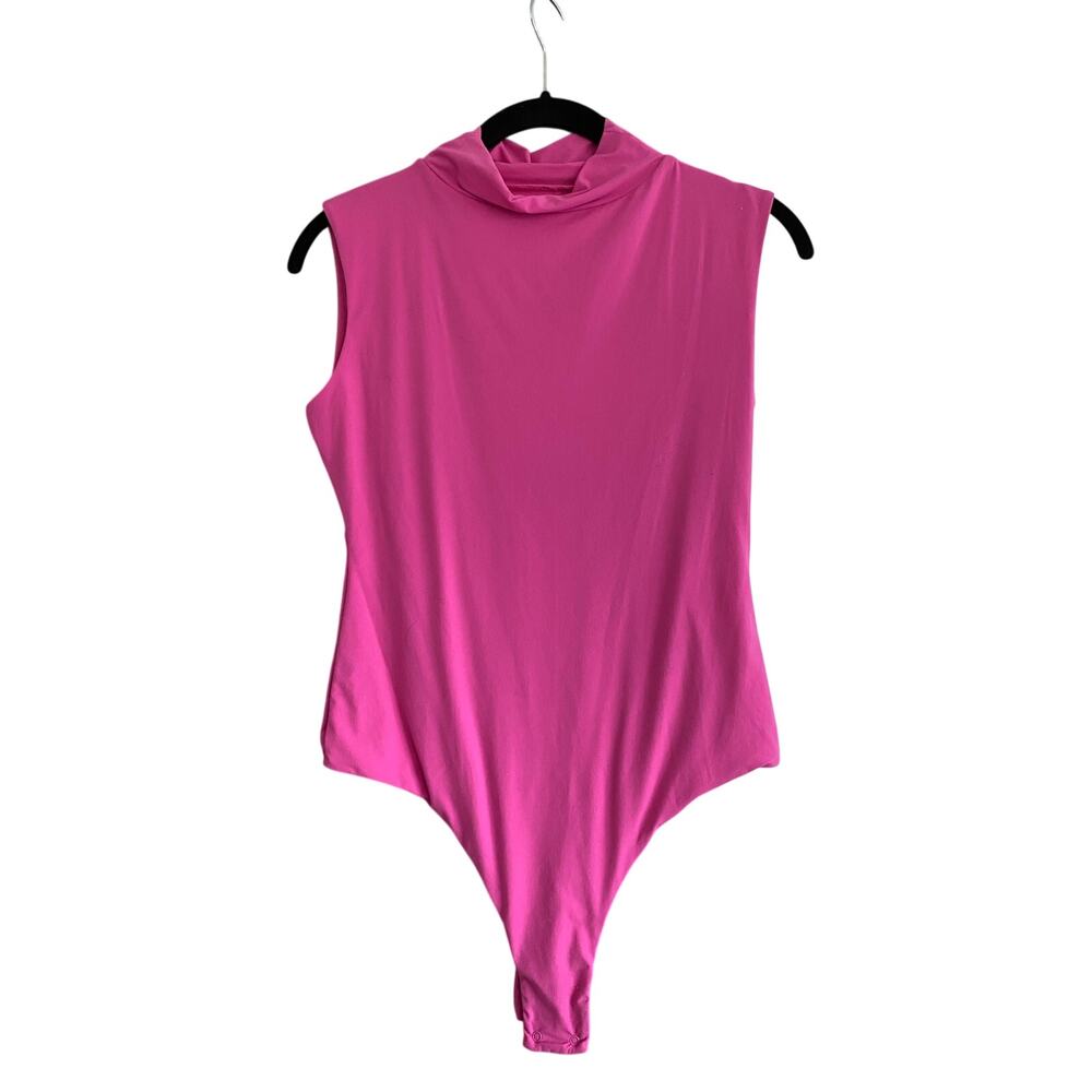 Pumiey Bright Pink Turtleneck Sleeveless Bodysuit Size Medium